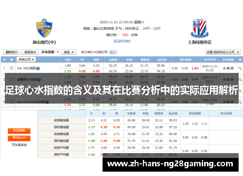 足球心水指数的含义及其在比赛分析中的实际应用解析 足球心水指数的含义及其在比赛分析中的实际应用解析