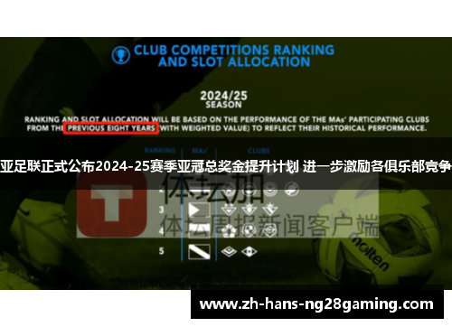 亚足联正式公布2024-25赛季亚冠总奖金提升计划 进一步激励各俱乐部竞争